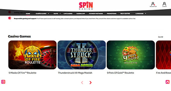 Snel spinscherm van Instant Spin Casino